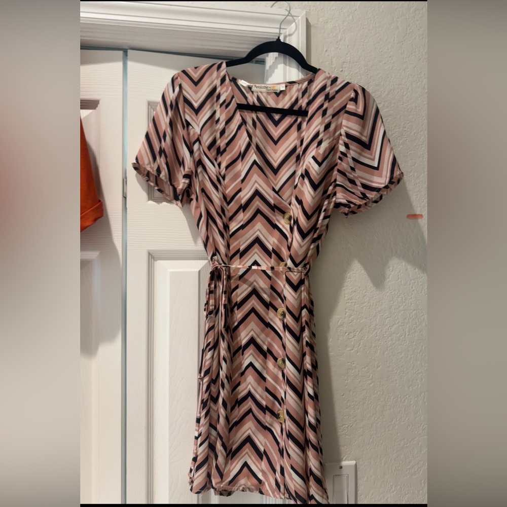 A New Day Chevron Midi Dress - Pink and navy